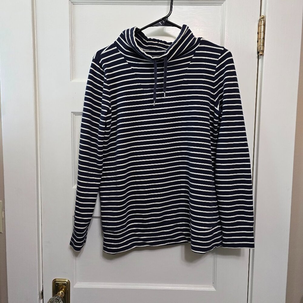 LL Bean Navy and white striped Pull over Collar Sweatshirt - Small
